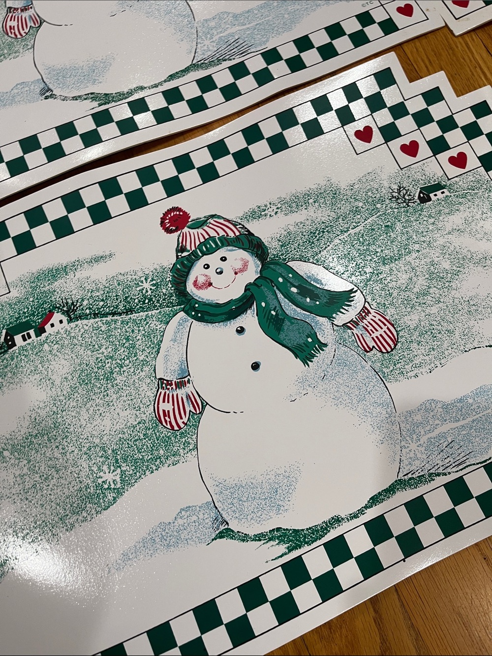 4 Vtg SNOWMAN Vinyl Christmas Winter Trim A Home Kmart Placemats Cottagecore